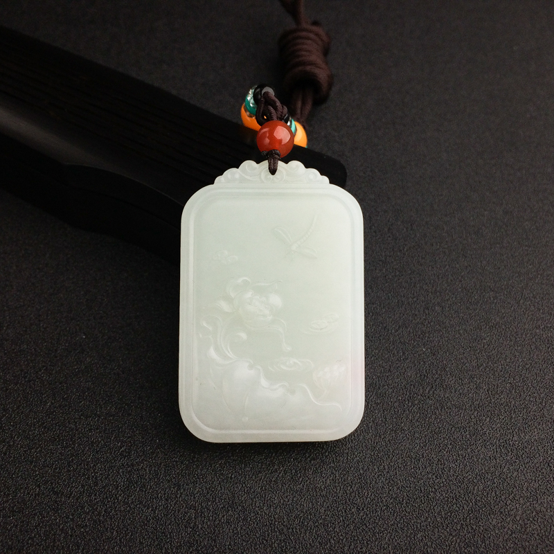 新疆天然山料和田青白玉一品清廉吊坠 - 红掌柜