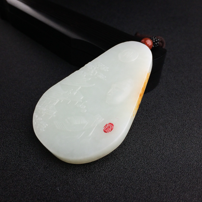 山料青白玉山水意境吊坠 - 红掌柜