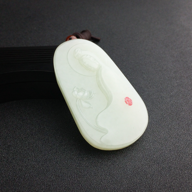 天然山料青白玉观音吊坠 - 红掌柜