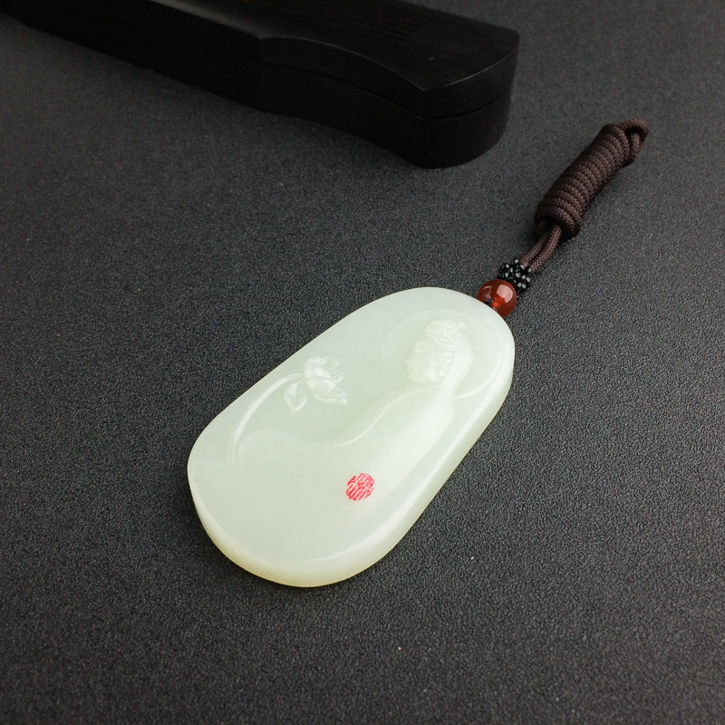 俄罗斯青白玉观音吊坠 - 红掌柜