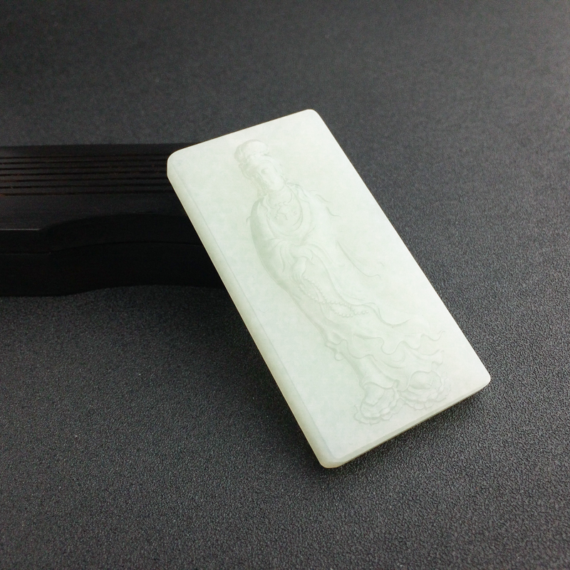 天然山料青白玉观音吊坠 - 红掌柜