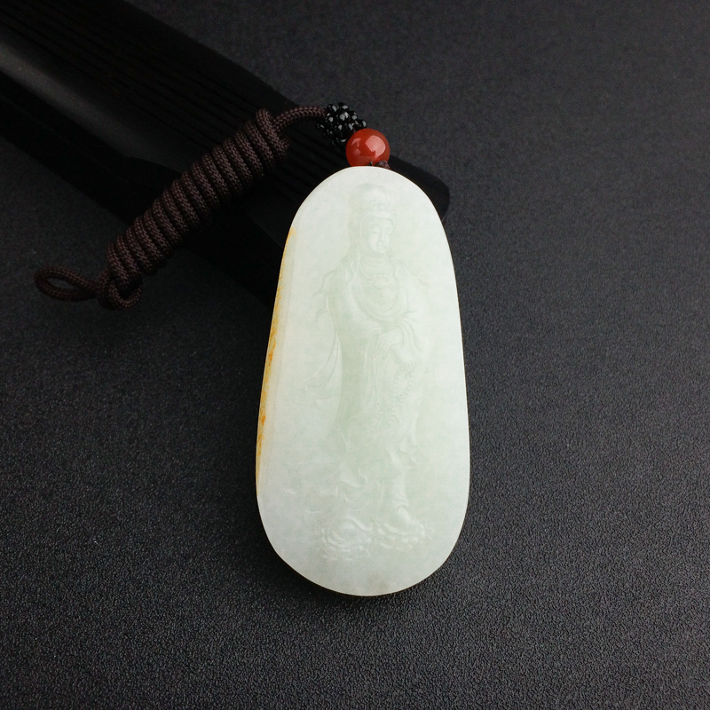 俄罗斯天然山料青白玉观音吊坠 - 红掌柜