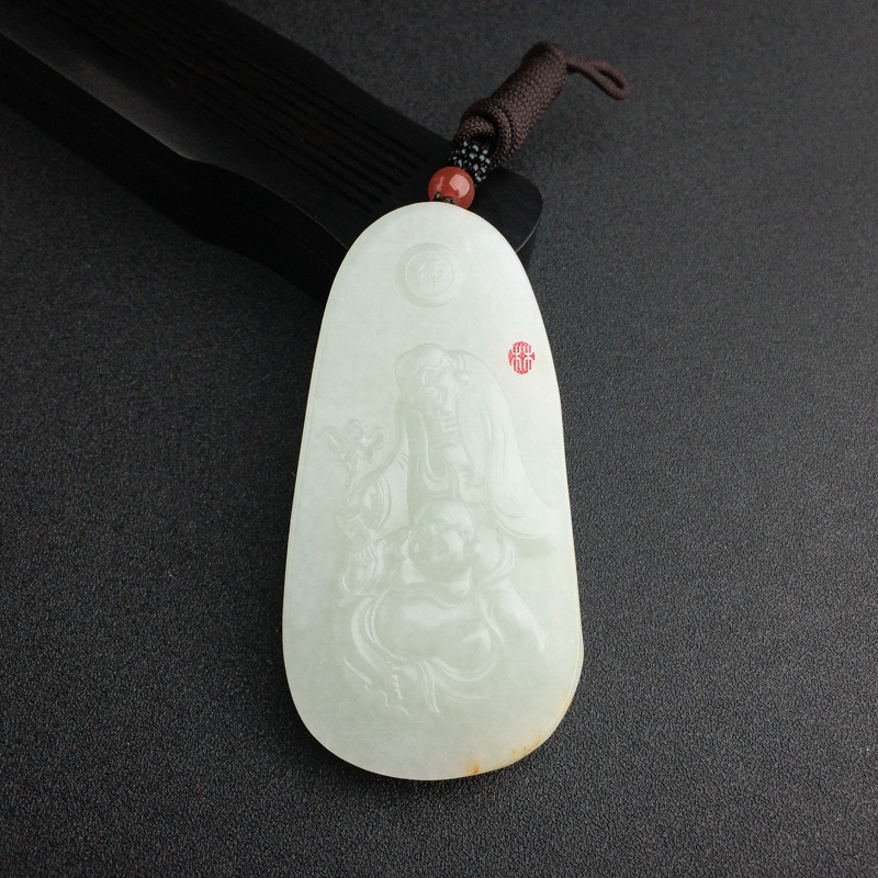 俄罗斯天然山料青白玉佛吊坠 - 红掌柜
