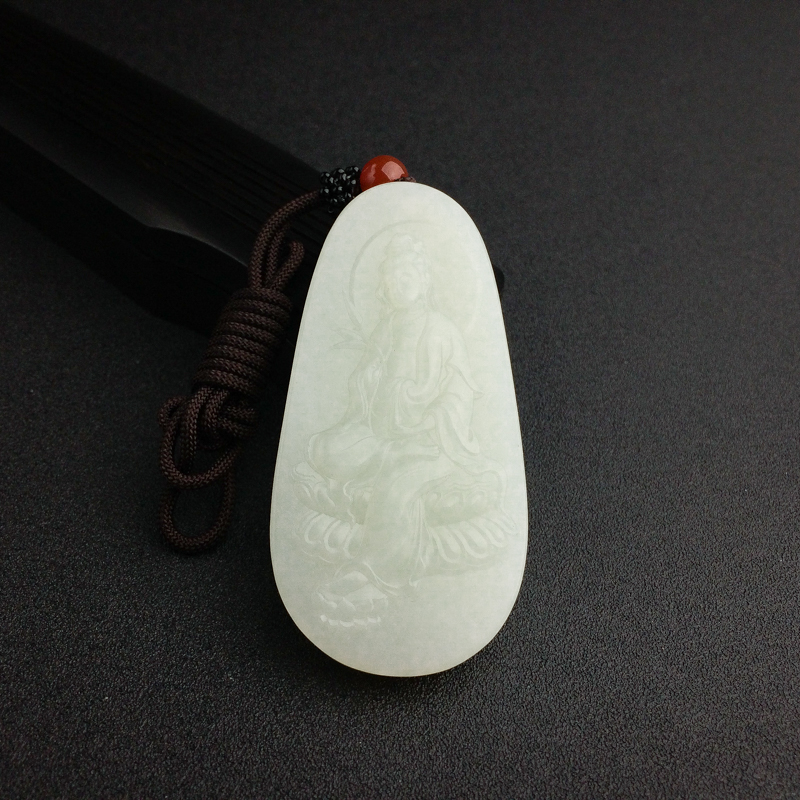 俄罗斯天然山料青白玉观音吊坠 - 红掌柜