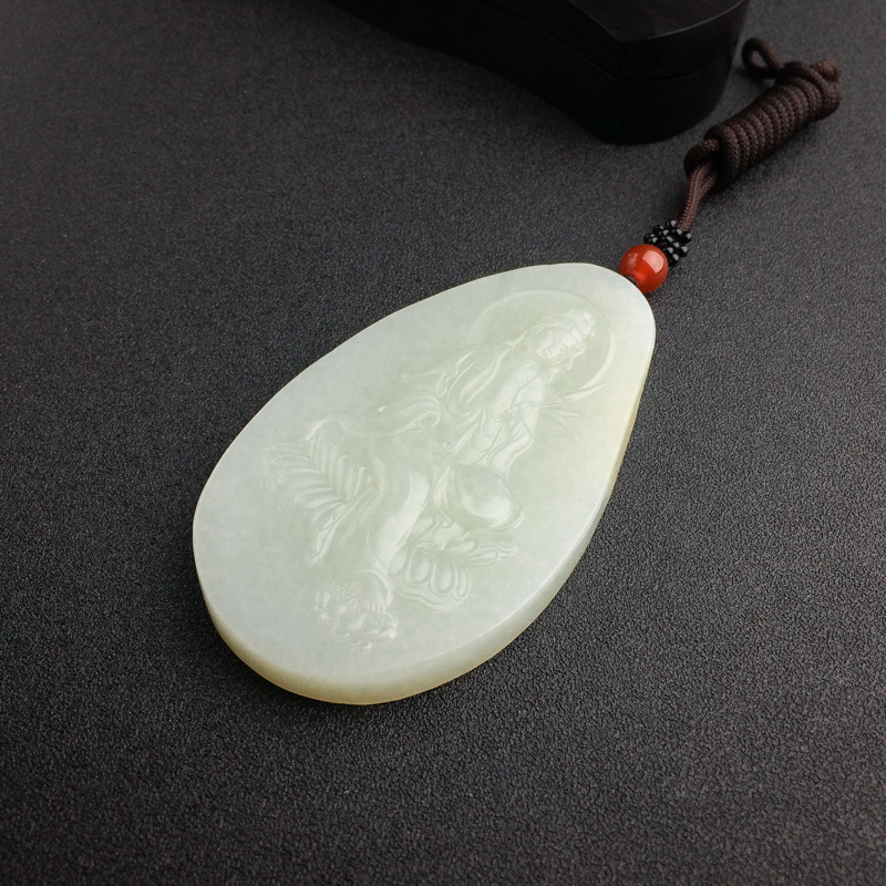 天然和田青白玉观音吊坠 - 红掌柜