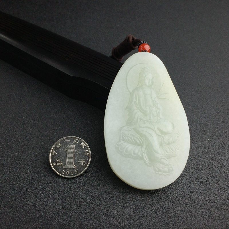 俄罗斯和田青白玉观音吊坠 - 红掌柜