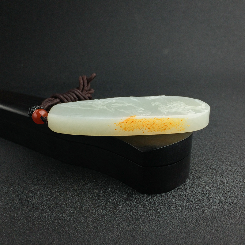 天然山料和田青白玉山水意境吊坠 - 红掌柜