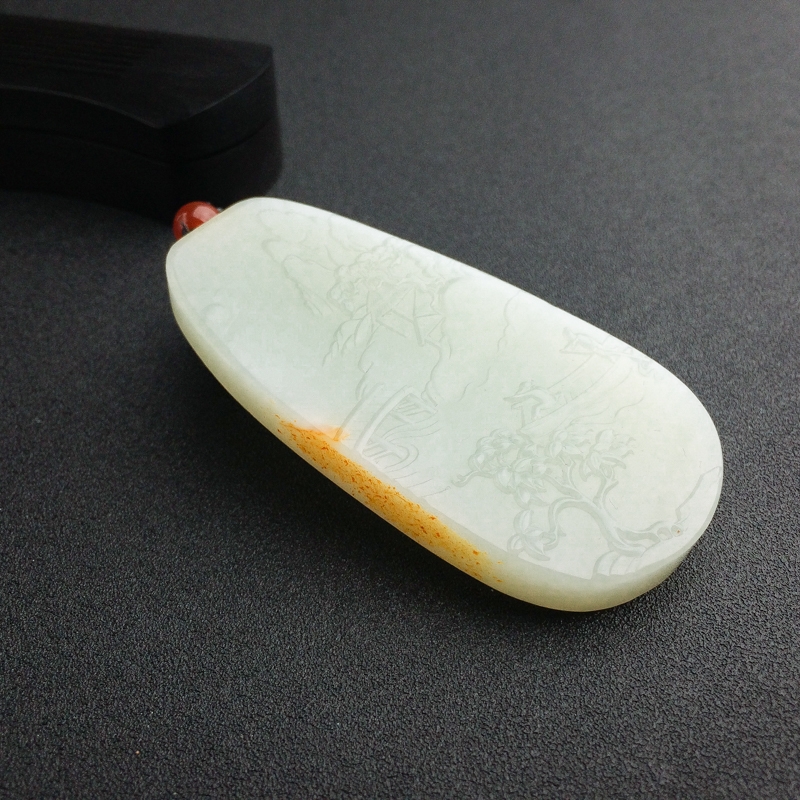 天然和田青白玉山水意境吊坠 - 红掌柜