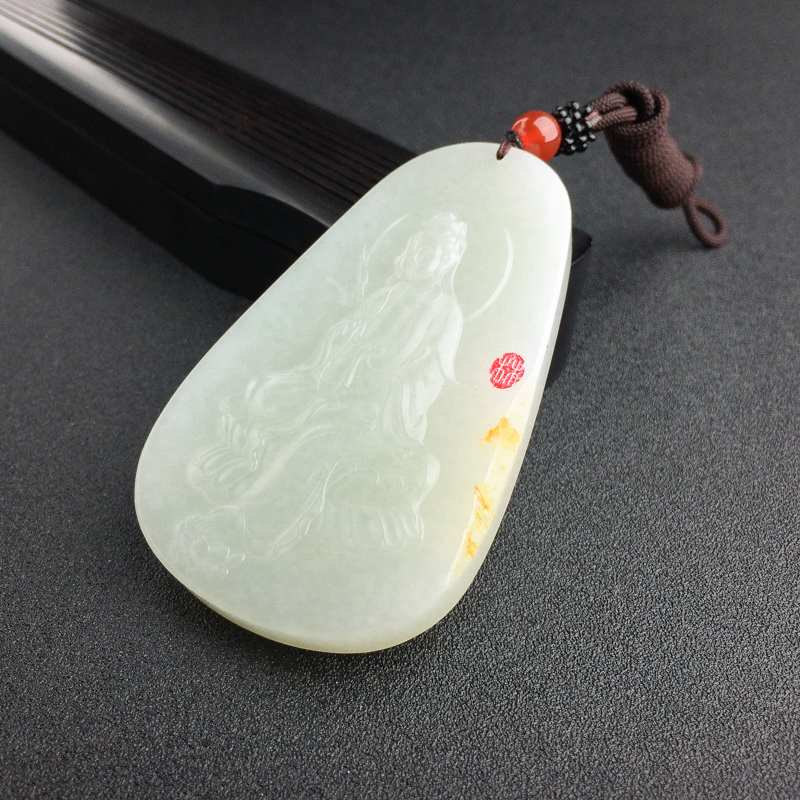 山料和田青白玉观音吊坠 - 红掌柜