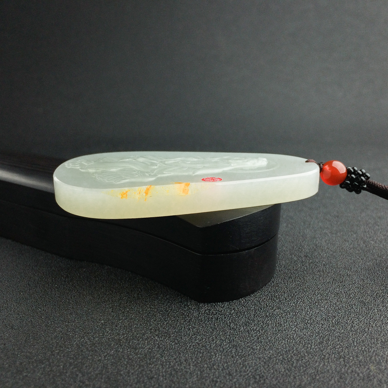 天然山料和田青白玉观音吊坠 - 红掌柜