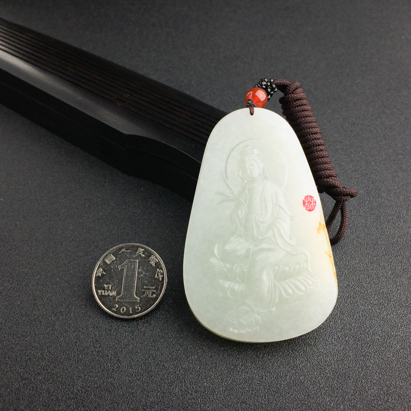 俄罗斯和田青白玉观音吊坠 - 红掌柜