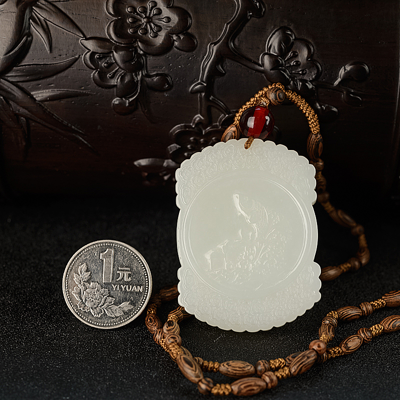 天然和田白玉鱼跃龙门吊坠 - 红掌柜