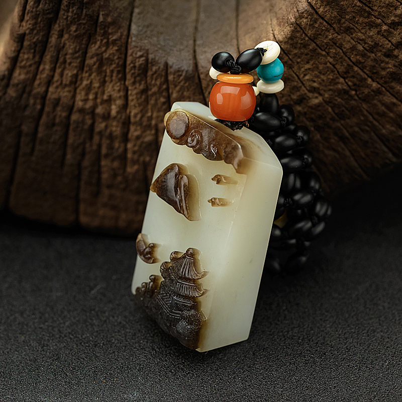 和田玉山料山水意境吊坠 - 红掌柜