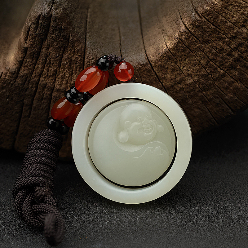 俄料白玉山料福在眼前子母扣吊坠 - 红掌柜