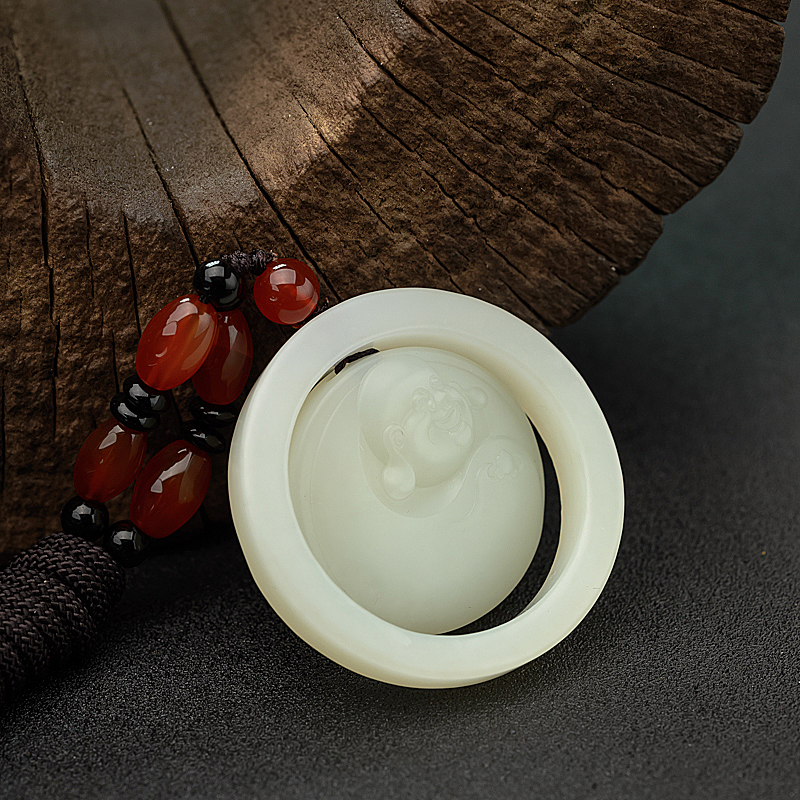 俄料白玉福在眼前子母扣吊坠 - 红掌柜