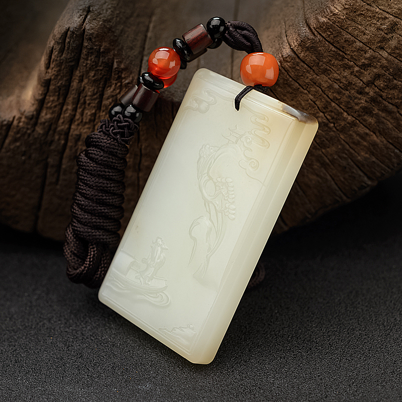 和田玉山料山水意境吊坠 - 红掌柜