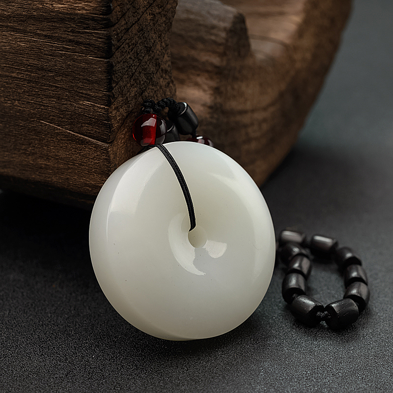 山料和田白玉平安扣吊坠 - 红掌柜