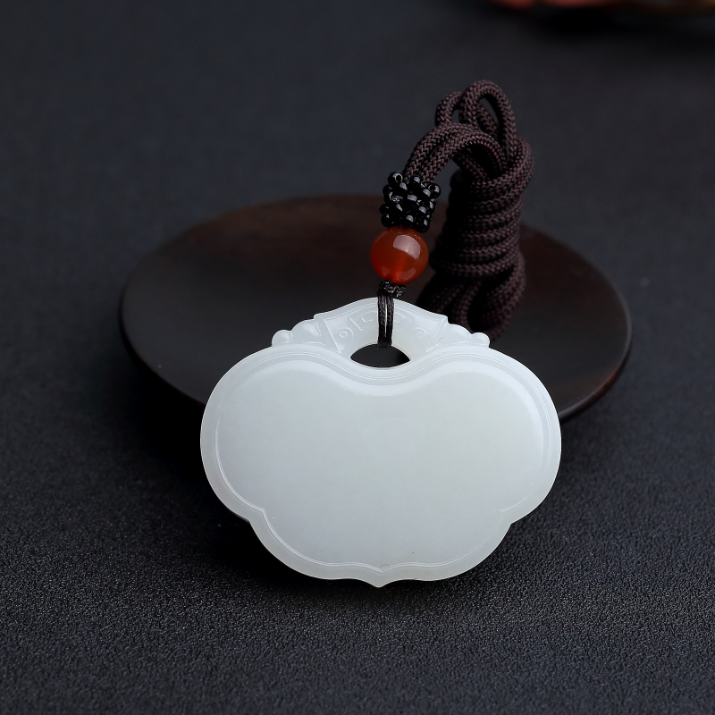 新疆天然和田白玉如意锁吊坠-红掌柜