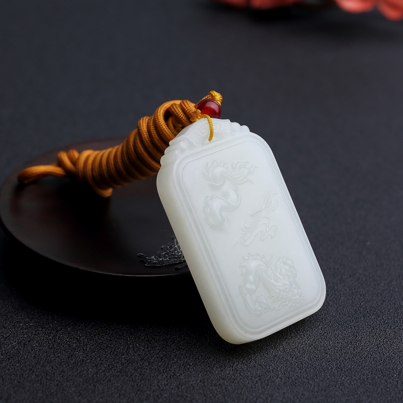 新疆山料和田白玉飞龙在天吊坠-红掌柜