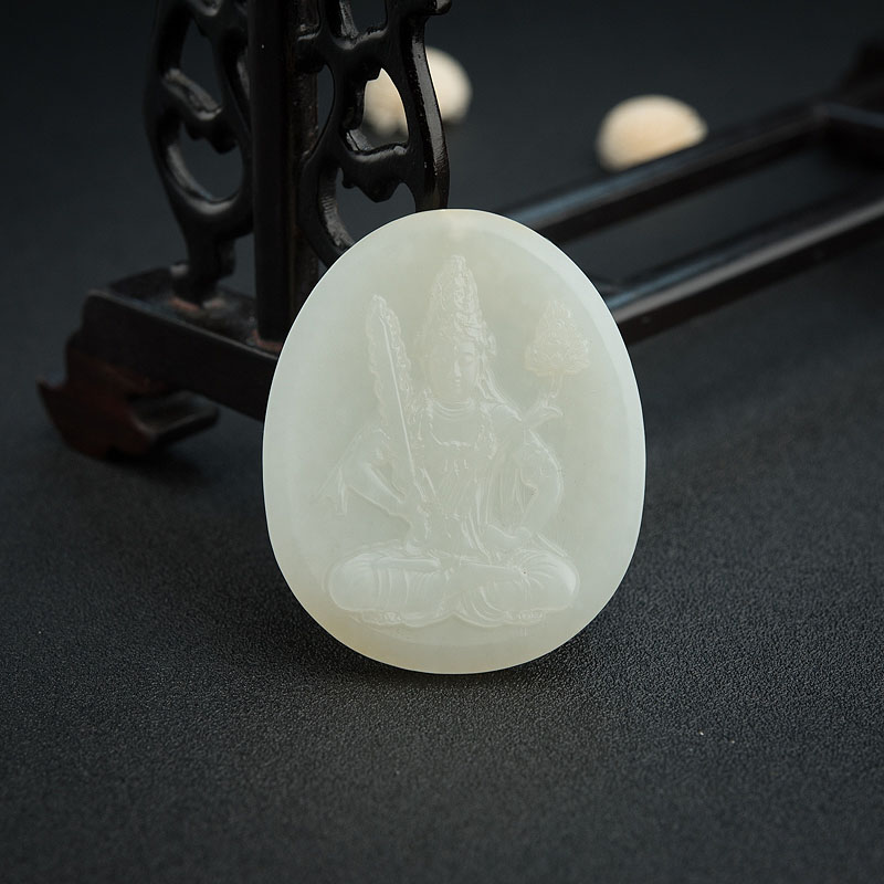 俄料青白玉山料虚空藏菩萨吊坠-红掌柜