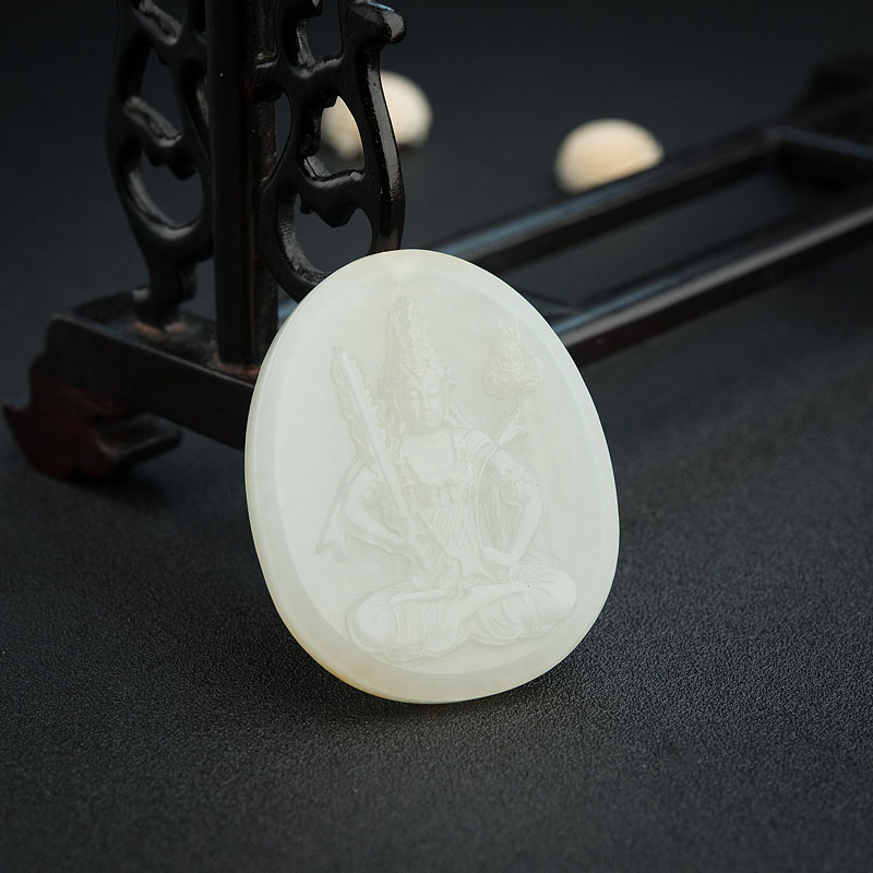 青白玉山料虚空藏菩萨吊坠-红掌柜