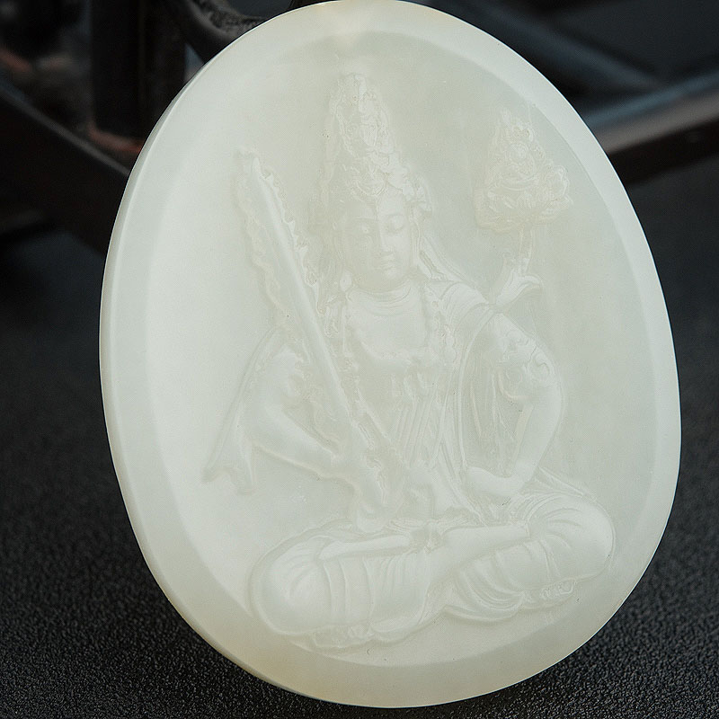 天然青白玉山料虚空藏菩萨吊坠-红掌柜