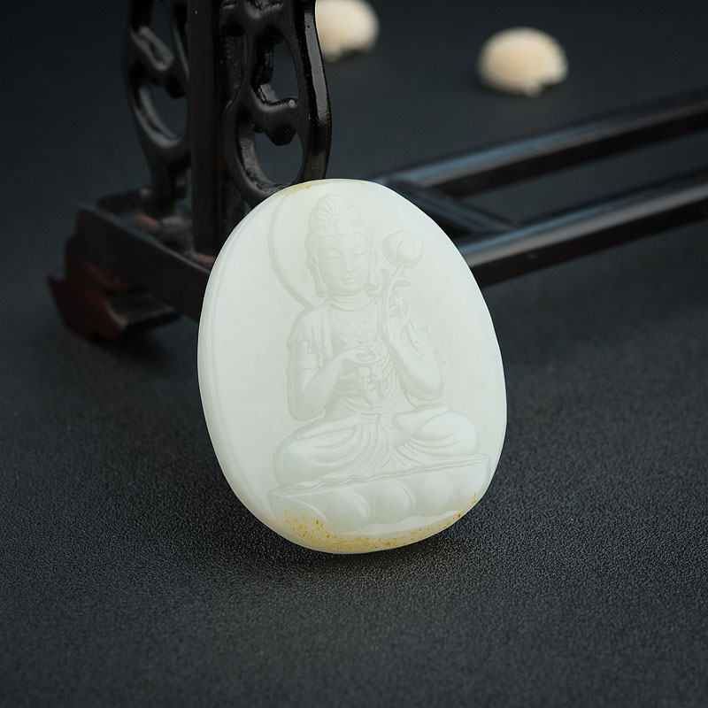 青白玉山料大势至菩萨吊坠-红掌柜