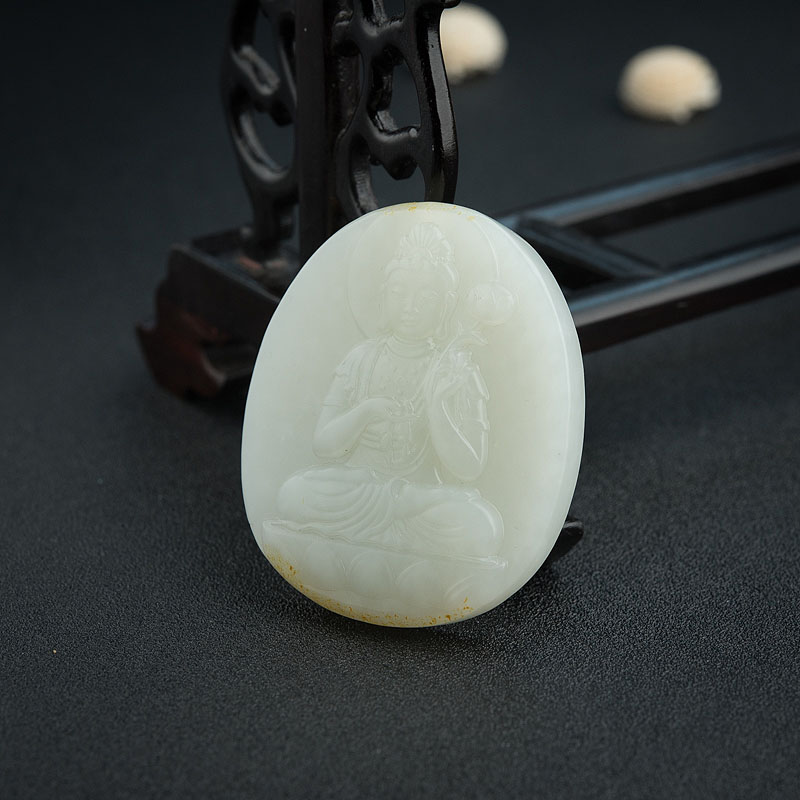 俄料青白玉大势至菩萨吊坠-红掌柜
