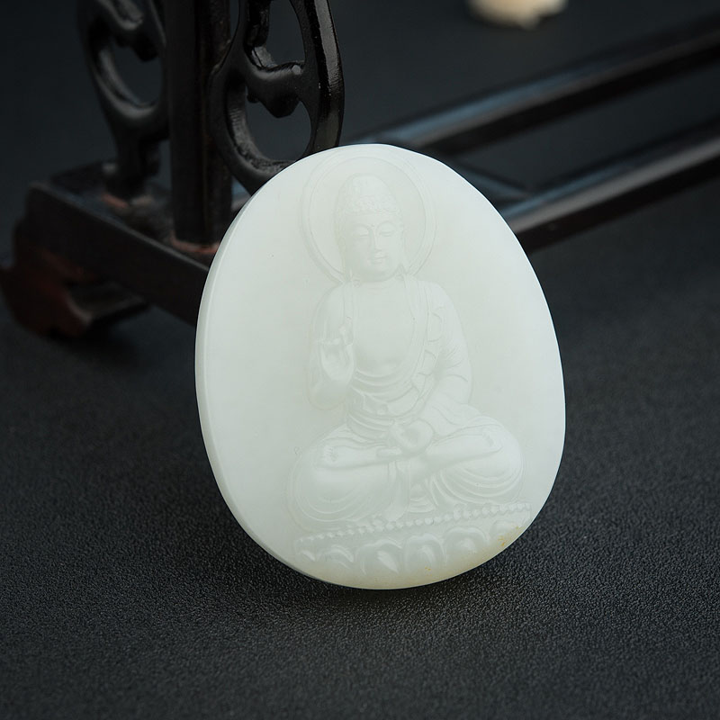 青白玉山料大日如来吊坠-红掌柜