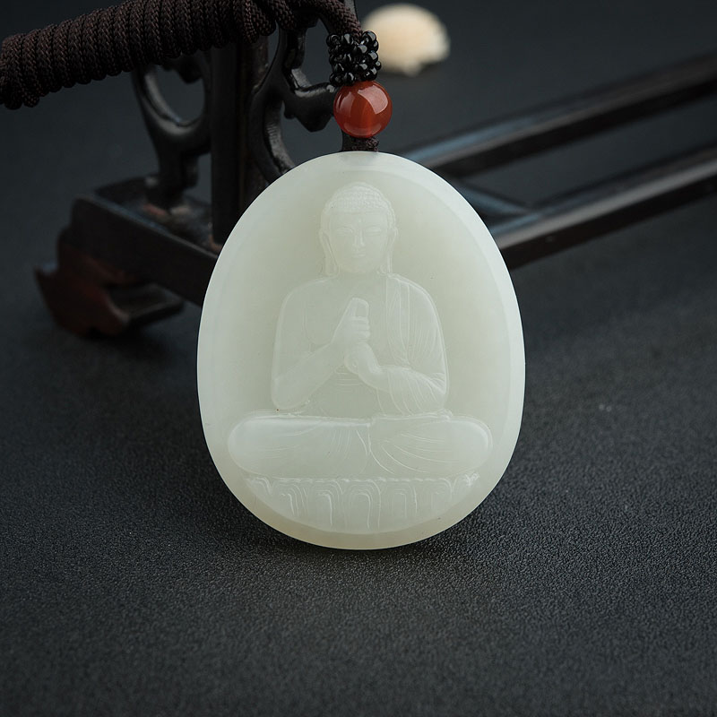俄料青白玉山料大日如来吊坠-红掌柜