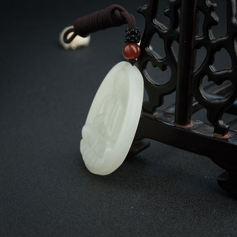 天然俄料青白玉山料大日如来吊坠-红掌柜