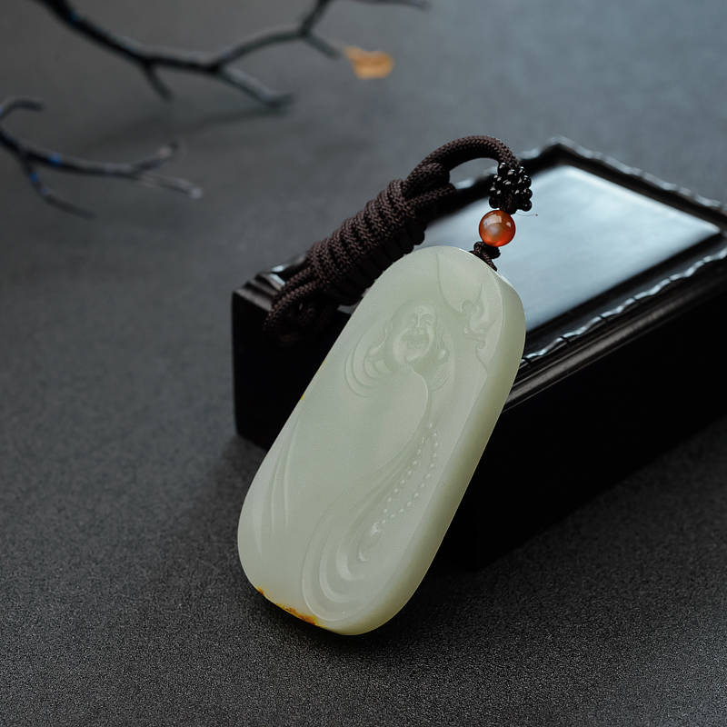 和田青白玉山流水料佛吊坠 - 红掌柜