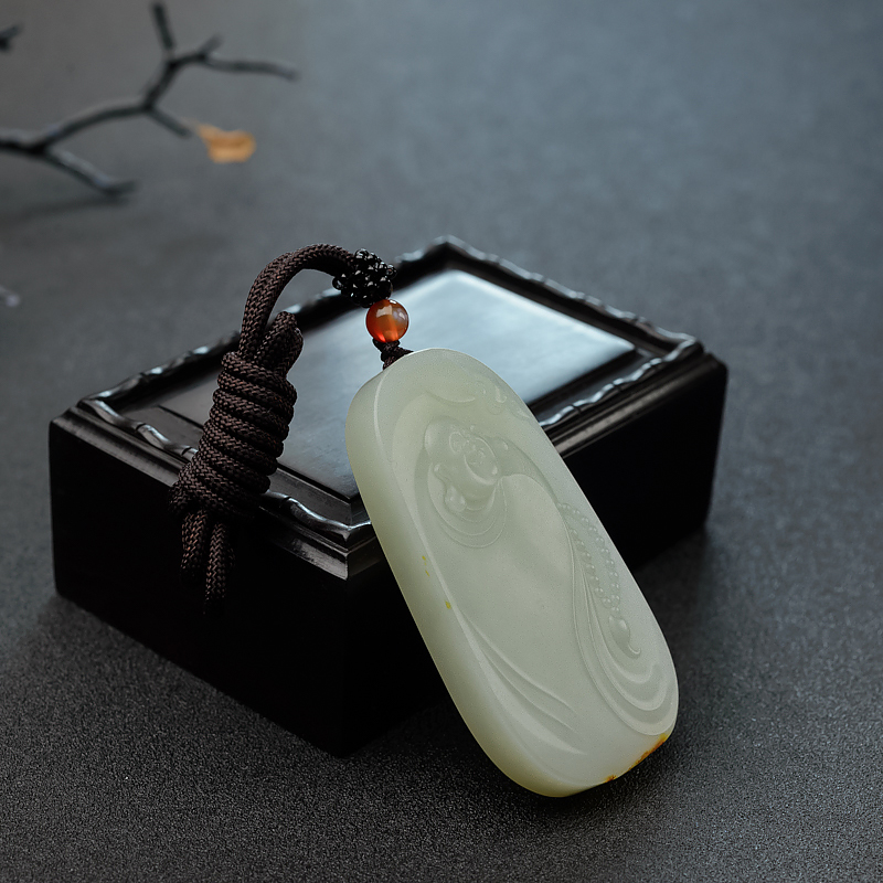 新疆和田玉山流水料佛吊坠 - 红掌柜