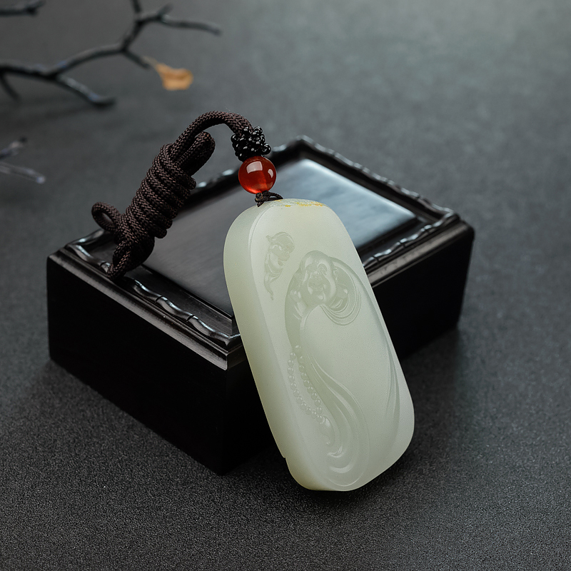 新疆和田玉山流水料佛吊坠 - 红掌柜