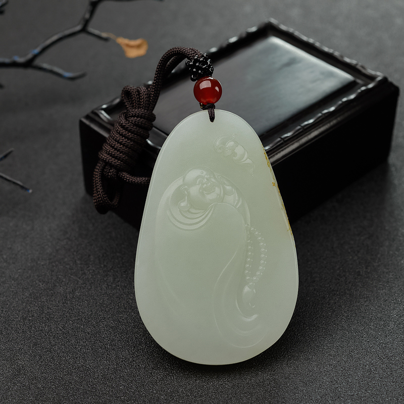 新疆和田青白玉山流水料佛吊坠 - 红掌柜