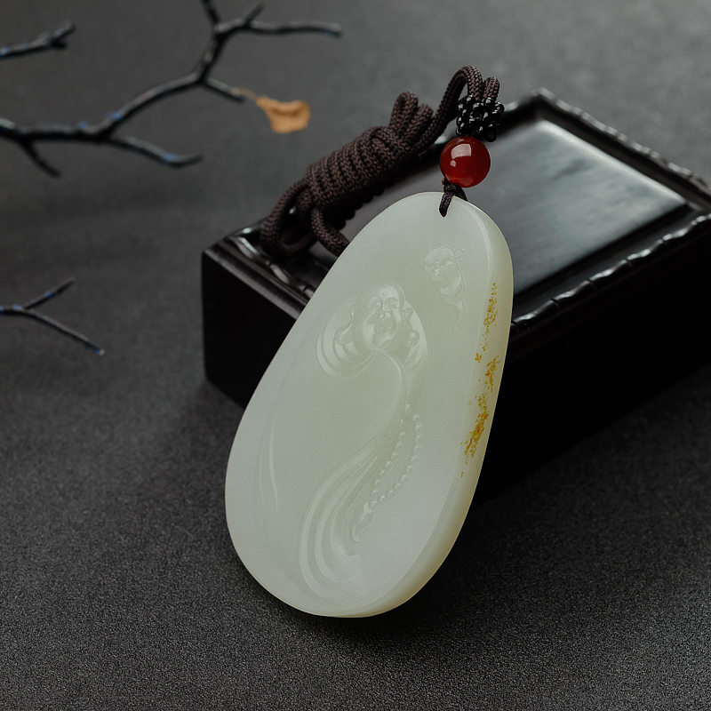和田青白玉山流水料佛吊坠 - 红掌柜