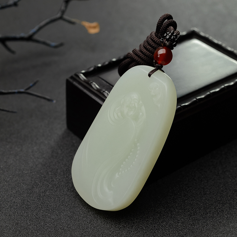 和田青白玉山流水料佛吊坠 - 红掌柜