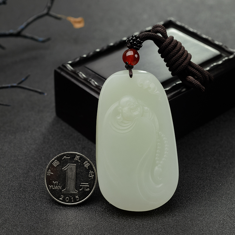 新疆青白玉山流水料佛吊坠 - 红掌柜