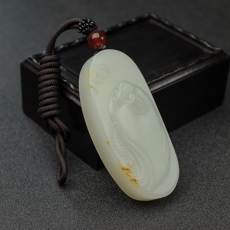 青白玉山流水料弥勒佛吊坠-红掌柜