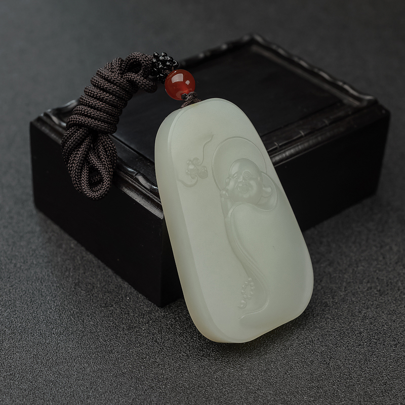 青白玉山流水料弥勒佛吊坠-红掌柜