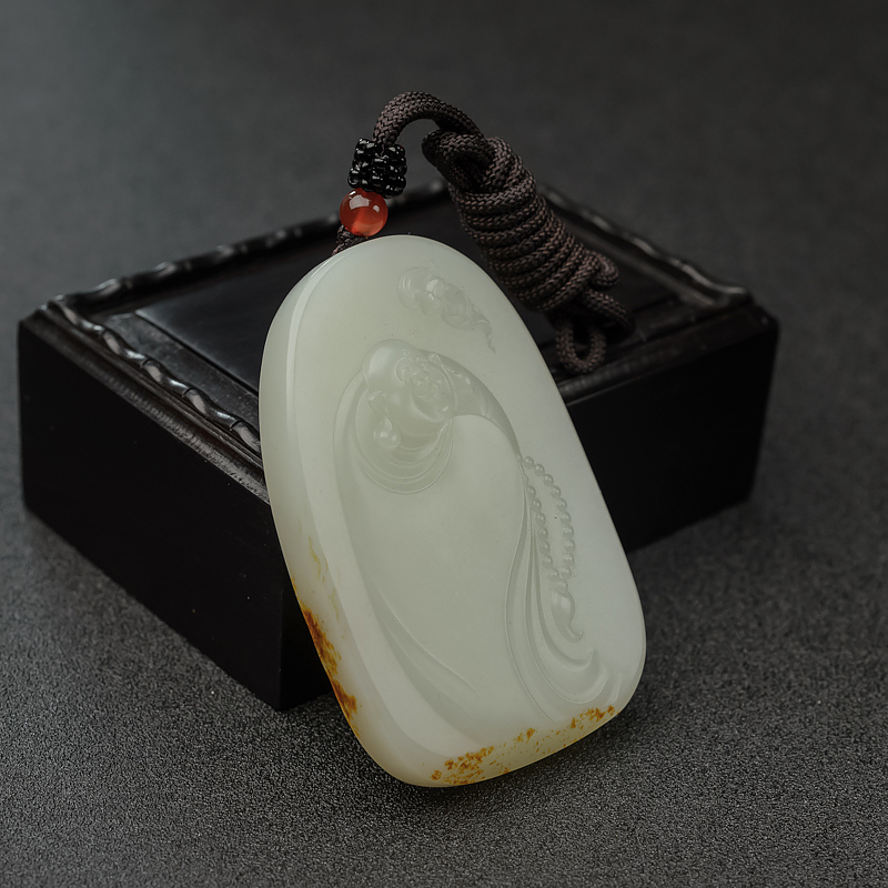 青白玉山流水料弥勒佛吊坠-红掌柜