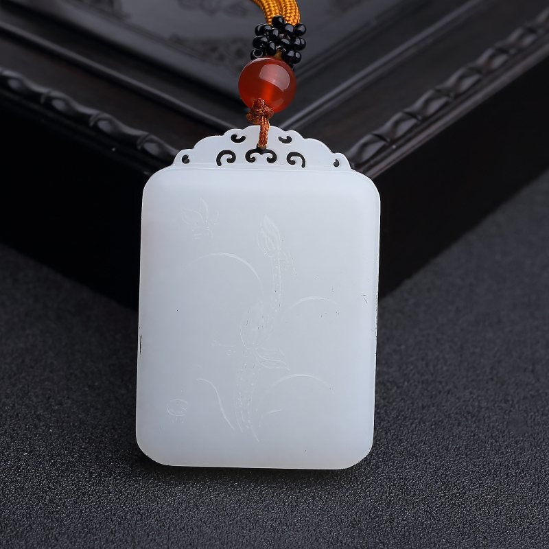 新疆山料和田羊脂白玉蝶恋花吊坠-红掌柜