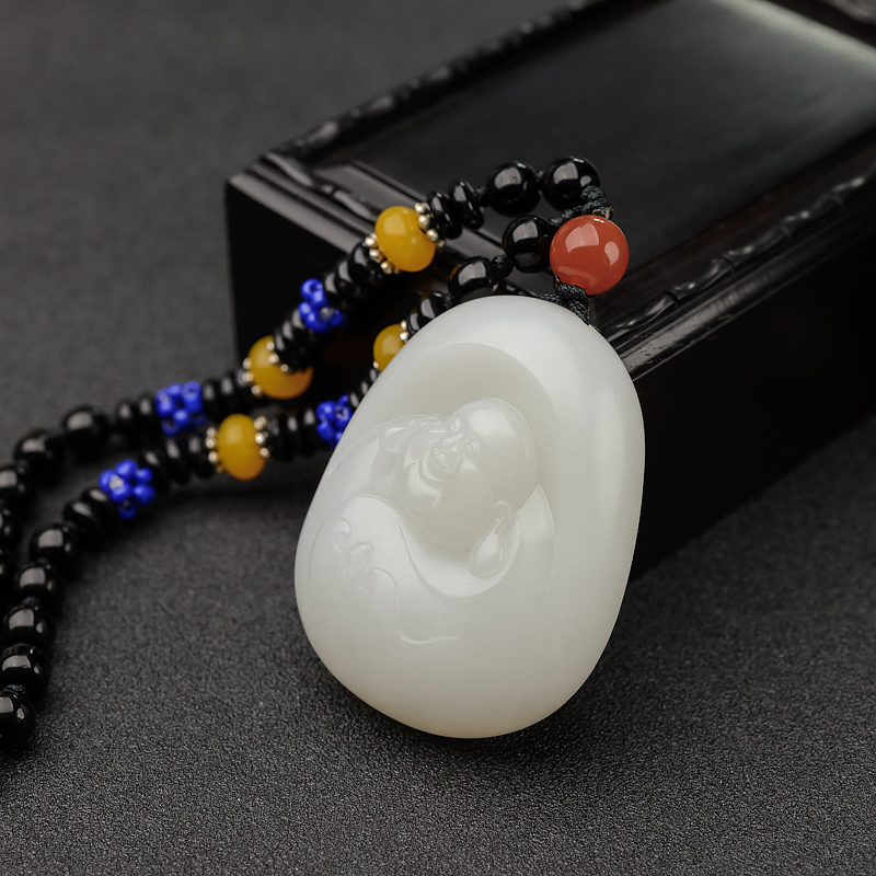 山料和田羊脂玉弥勒佛吊坠-红掌柜