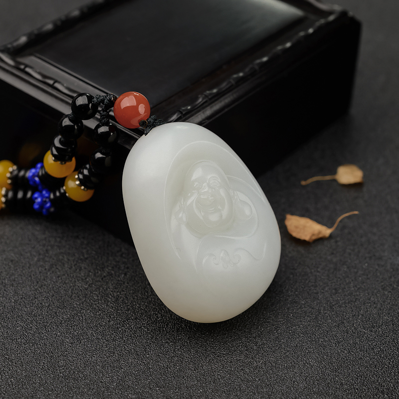 新疆和田羊脂玉弥勒佛吊坠-红掌柜