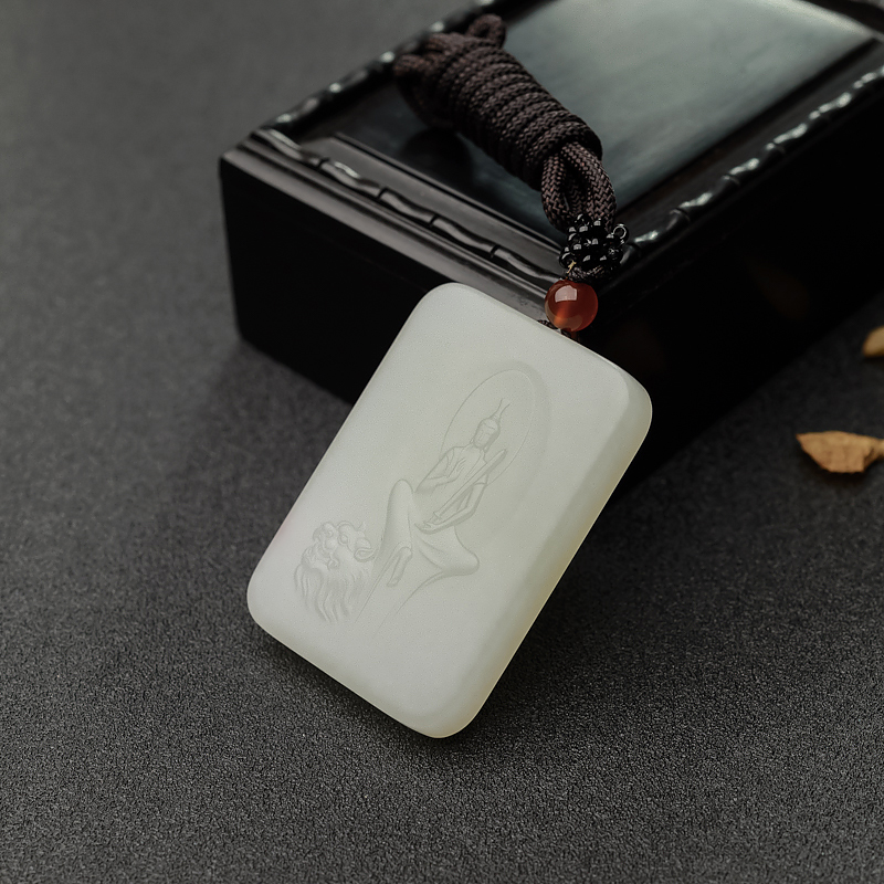 山料和田玉文殊菩萨吊坠-红掌柜