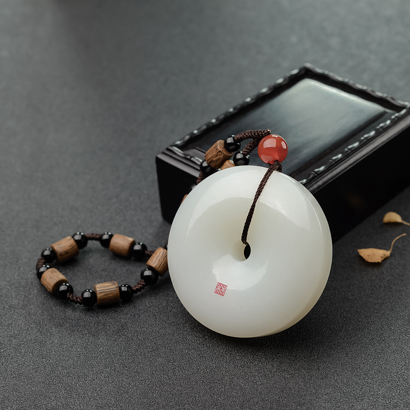 山料和田羊脂玉平安扣吊坠-红掌柜