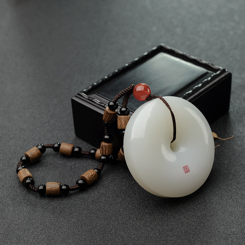 新疆和田羊脂玉平安扣吊坠-红掌柜