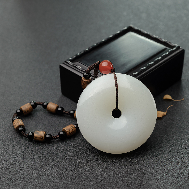 和田羊脂玉平安扣吊坠-红掌柜