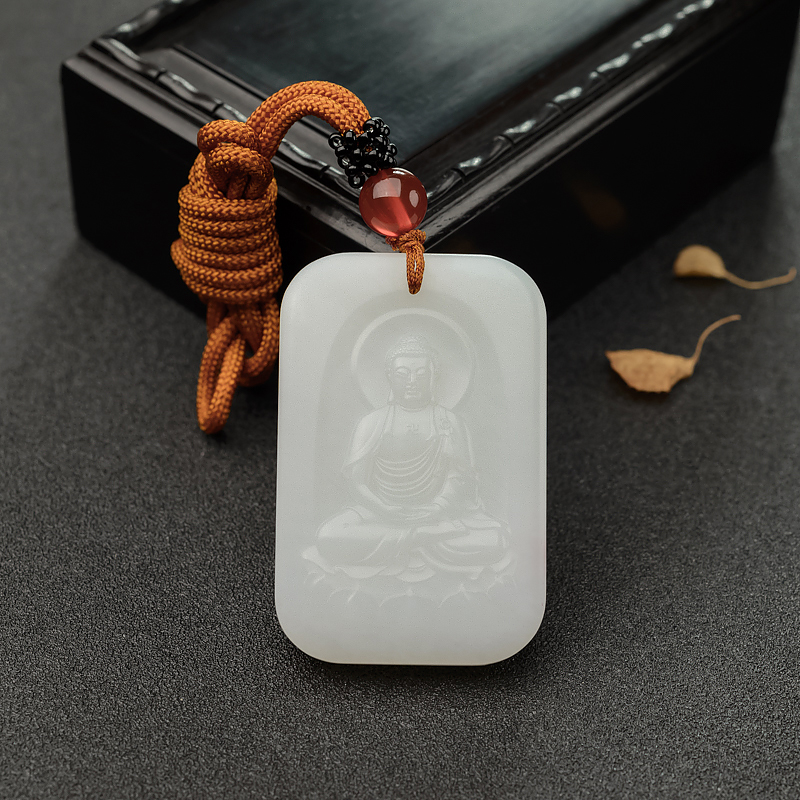 新疆山料和田羊脂玉阿弥陀佛吊坠-红掌柜