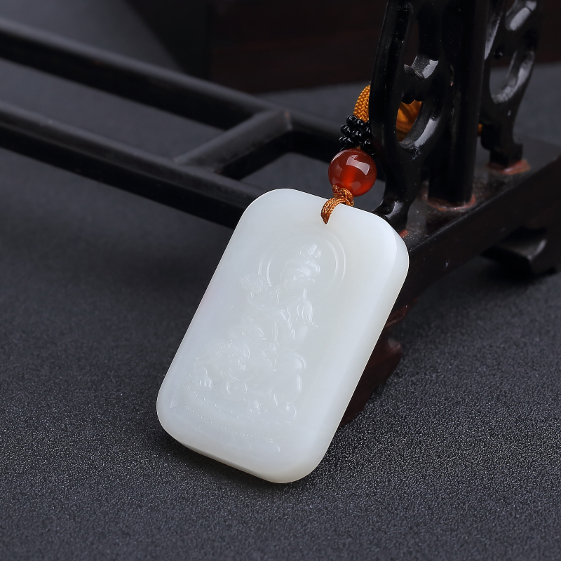 和田羊脂白玉山料普贤菩萨吊坠-红掌柜